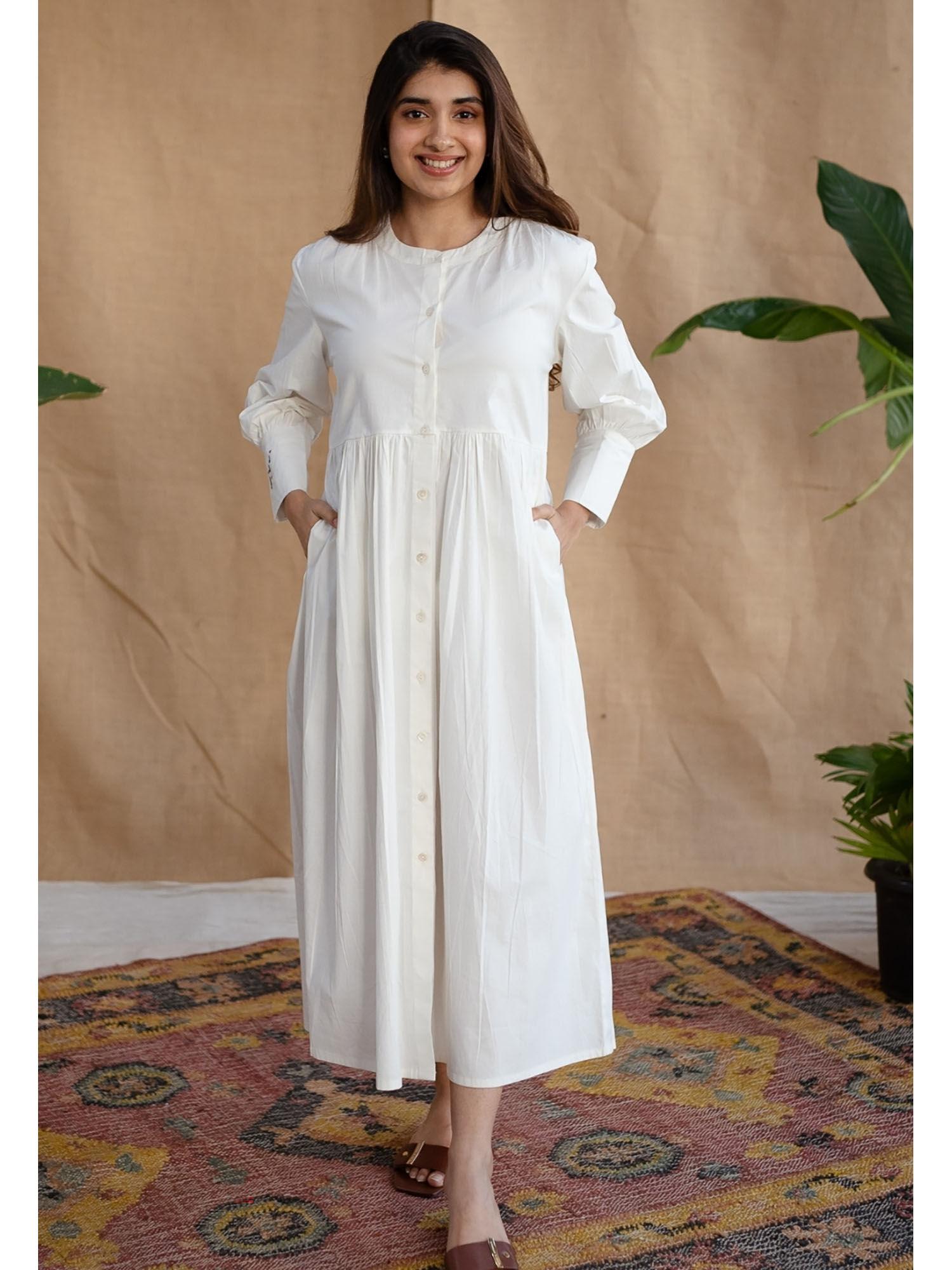 white poplin cotton solid dress