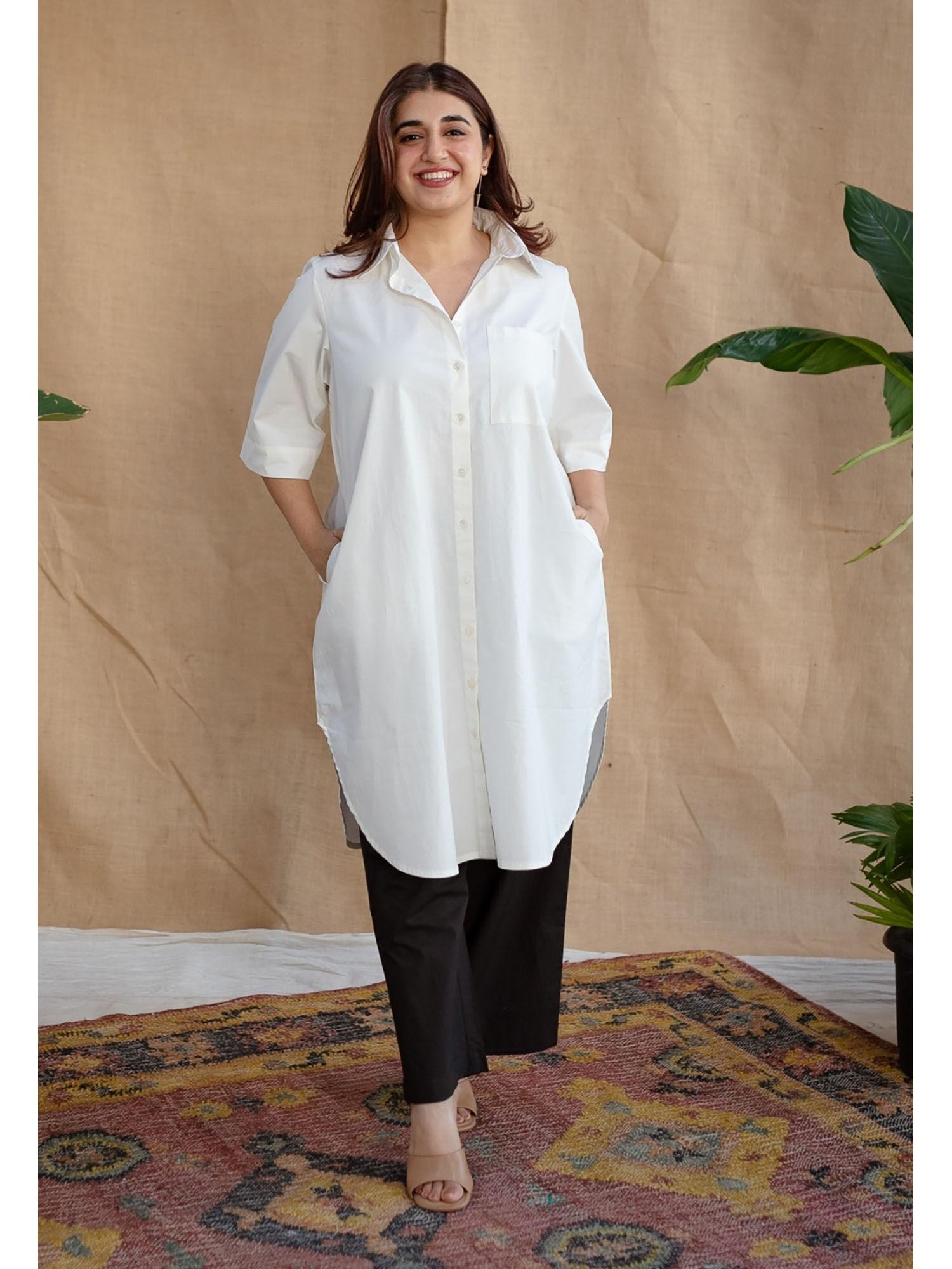 white poplin cotton solid kurta