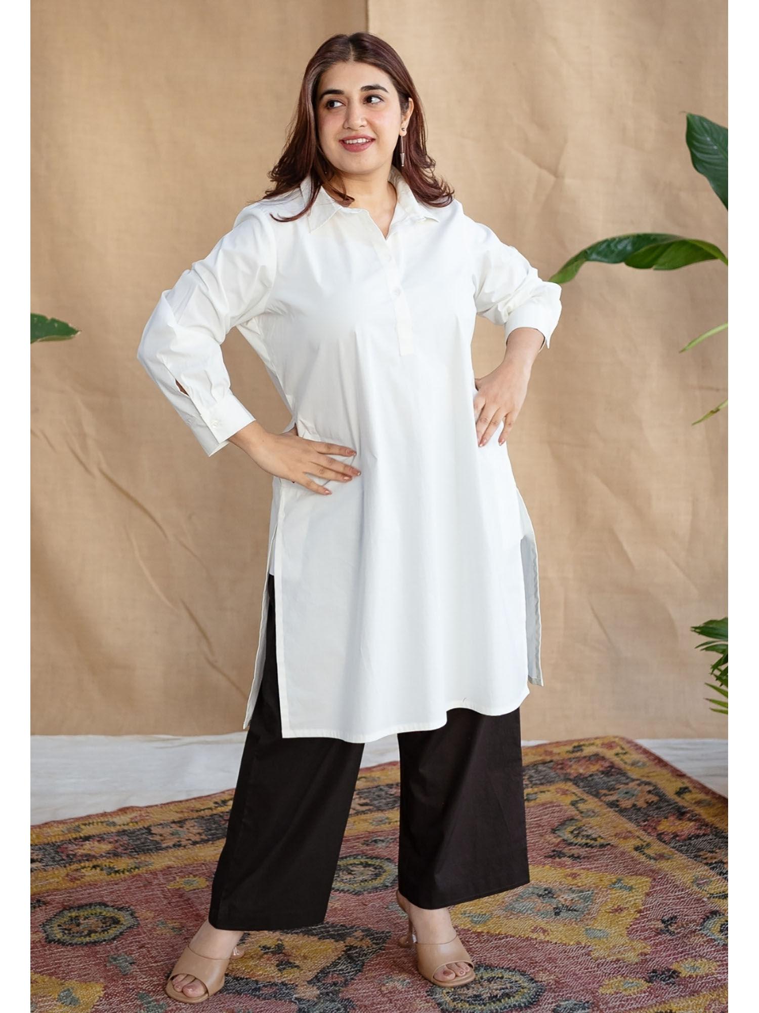 white poplin cotton solid kurta