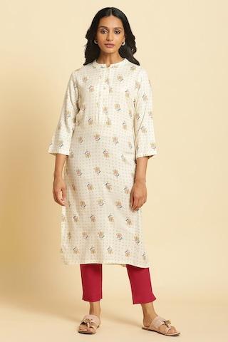 white print calf-length casual women regular fit kurta