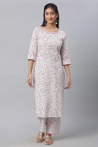 white print casual round neck 3/4th sleeves ankle-length women regular fit kurta palazzo set