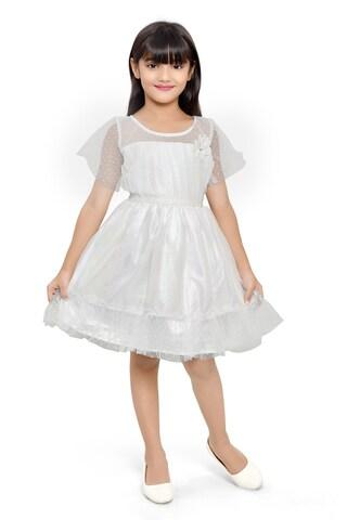 white print knee length party girls regular fit dress