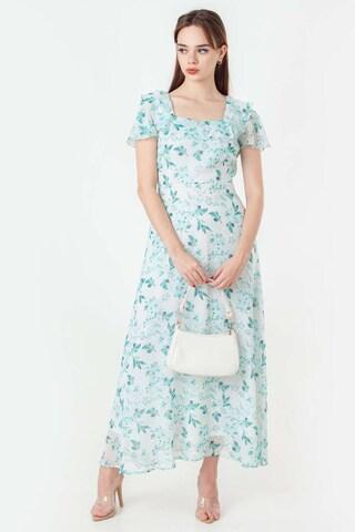 white print polyester square neck women regular fit dresses