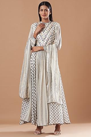 white printed anarkali set