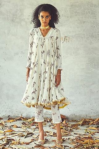 white printed anarkali set