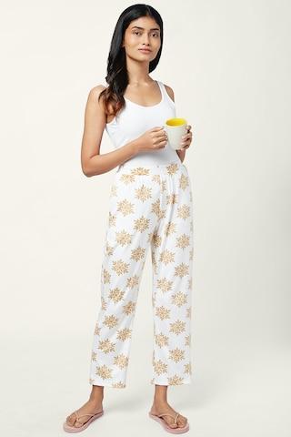 white printed ankle-length sleepwear women regular fit pyjama