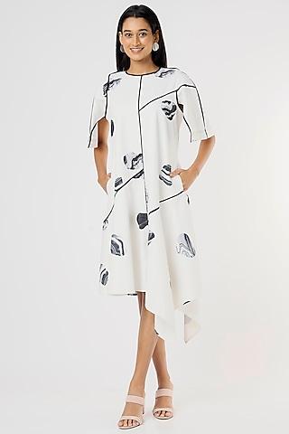 white printed asymmetrical dress