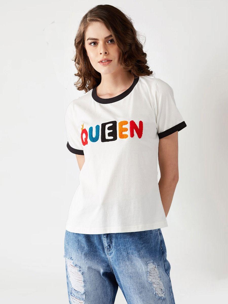 white printed basic t-shirt