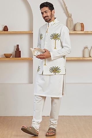 white printed bundi jacket