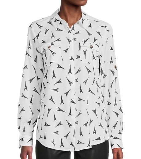 white printed button tab shirt