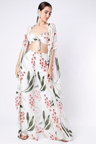 white printed cape set