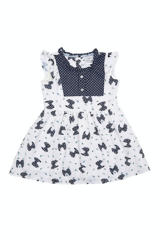 white printed casual cap sleeves round neck girls regular fit frock