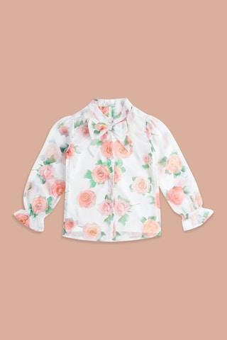 white printed casual full sleeves mandarin girls regular fit blouse