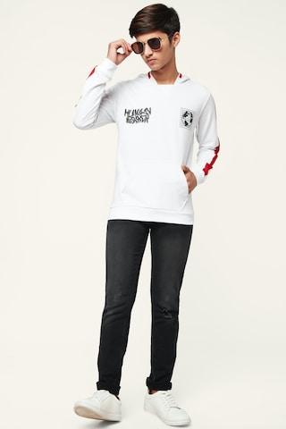 white printed casual full sleeves regular hood boys regular fit sweatshirt