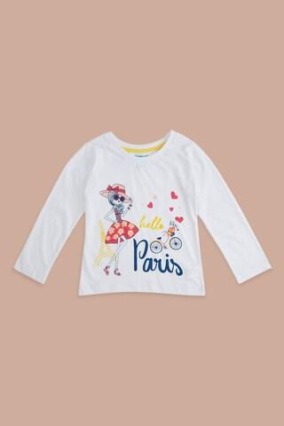 white printed casual full sleeves round neck girls regular fit t-shirt