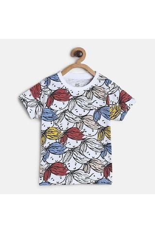 white printed casual short sleeves round neck boys regular fit t-shirt