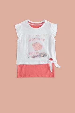 white printed casual sleeveless round neck girls regular fit t-shirt