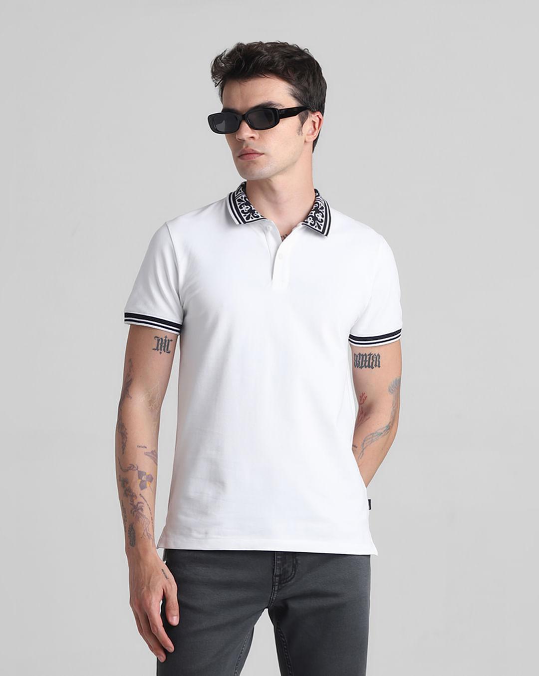 white printed collar polo t-shirt