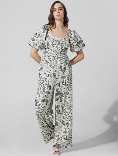 white printed cotton jumpsuit