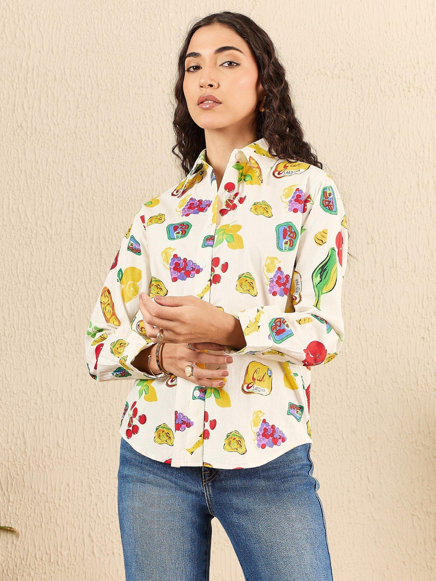 white printed cotton shirt