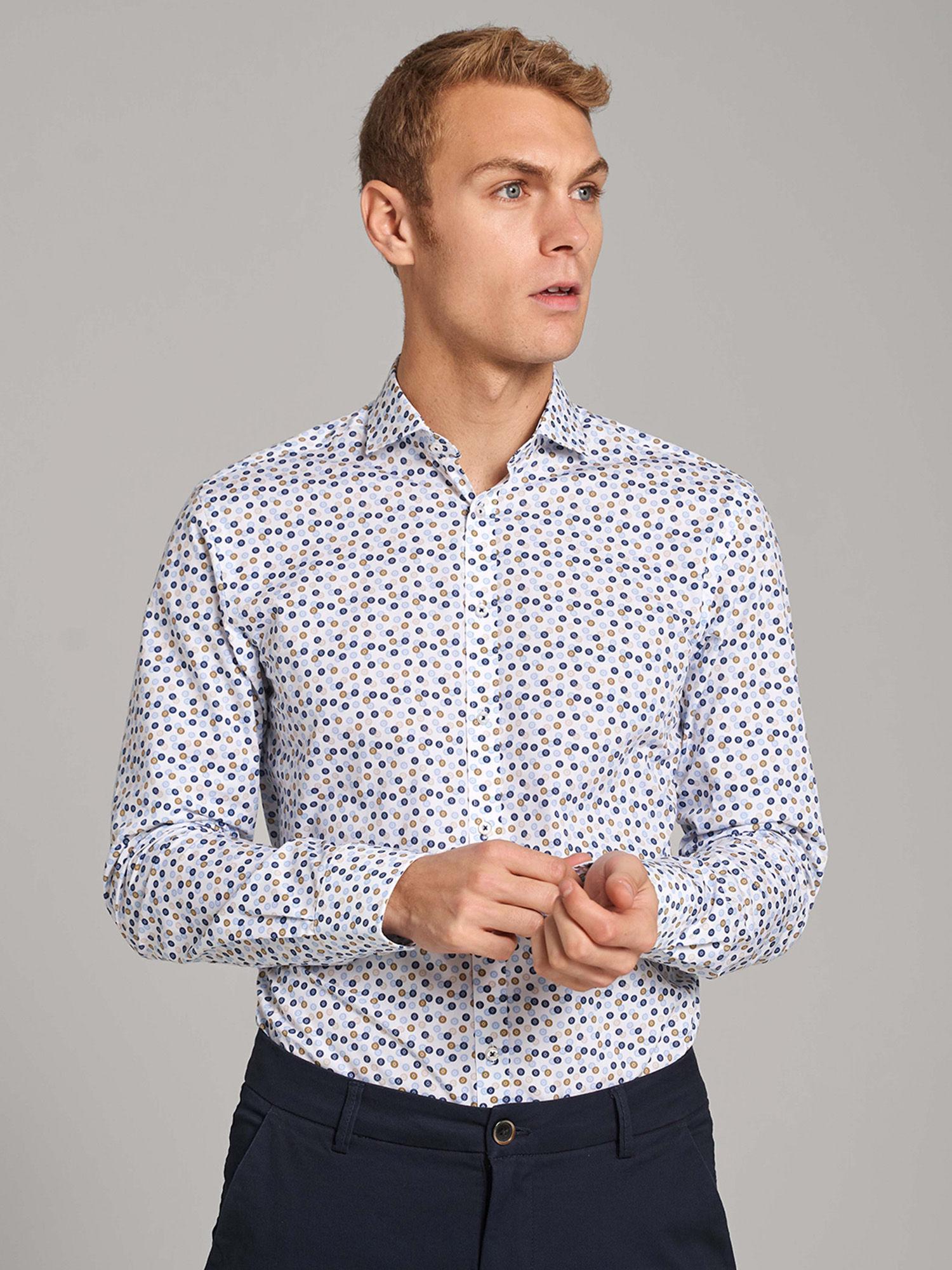 white printed cutaway collar shirt