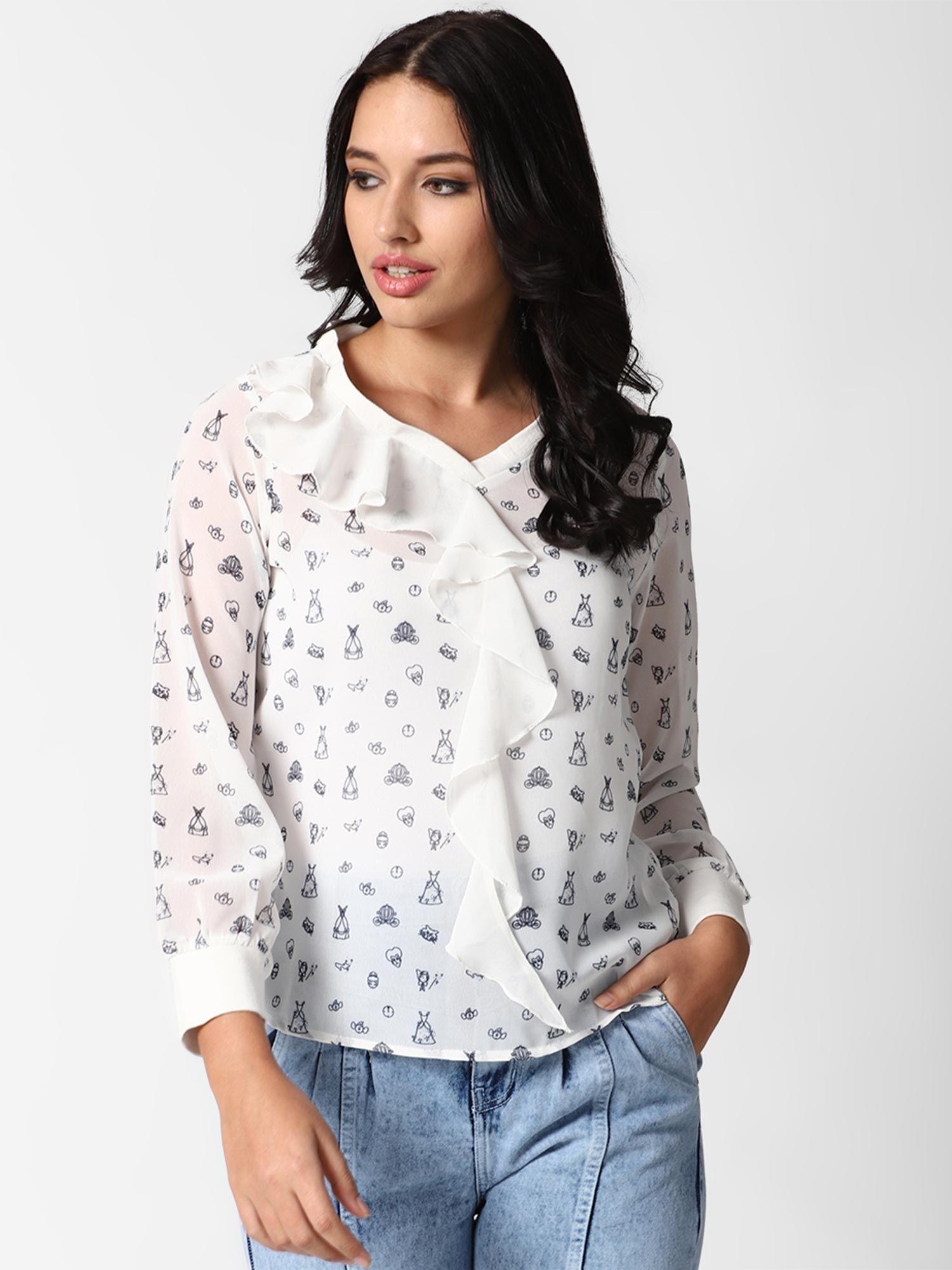 white printed disney graphic top