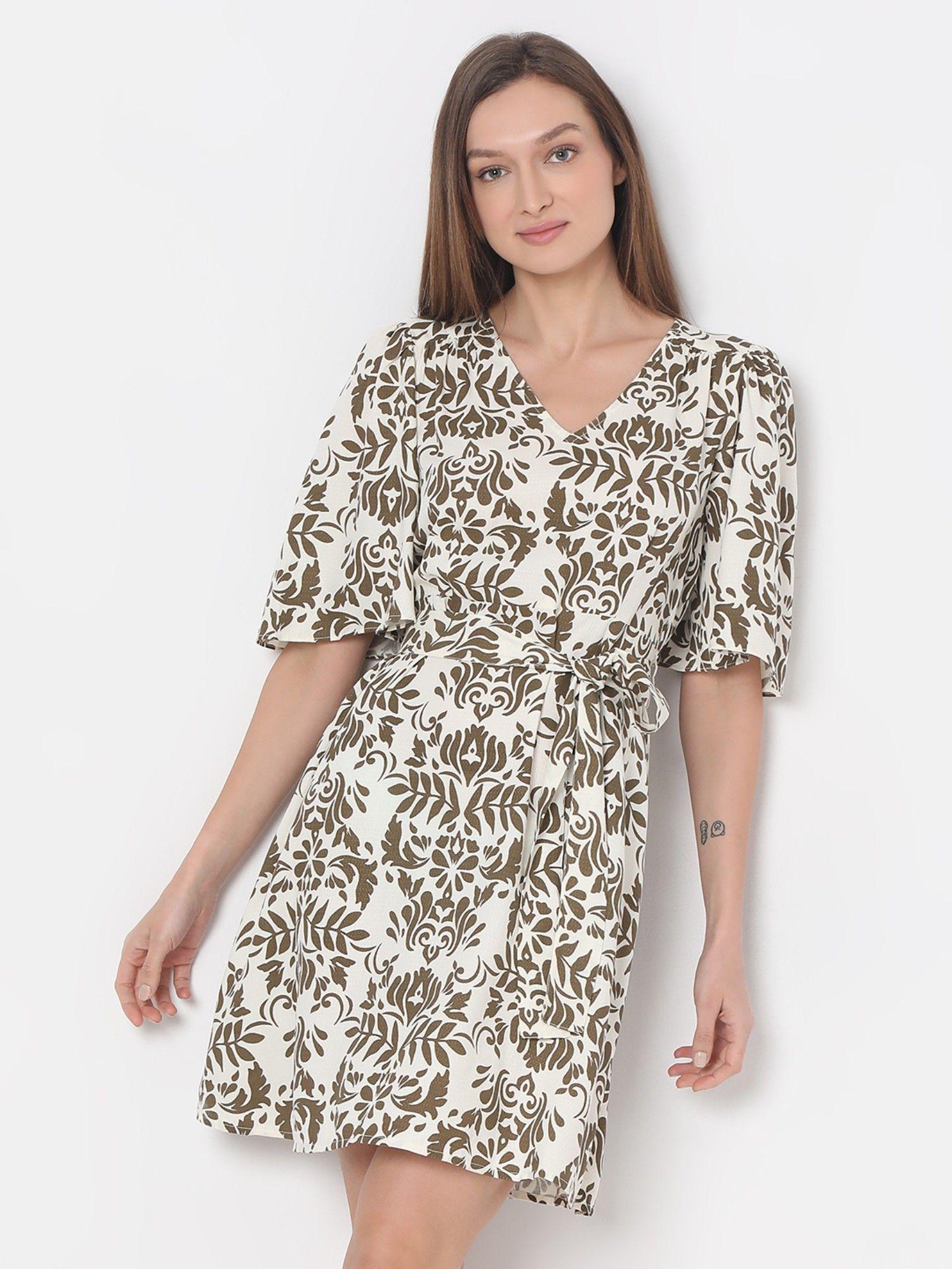 white printed fit & flare dress (set of 2)