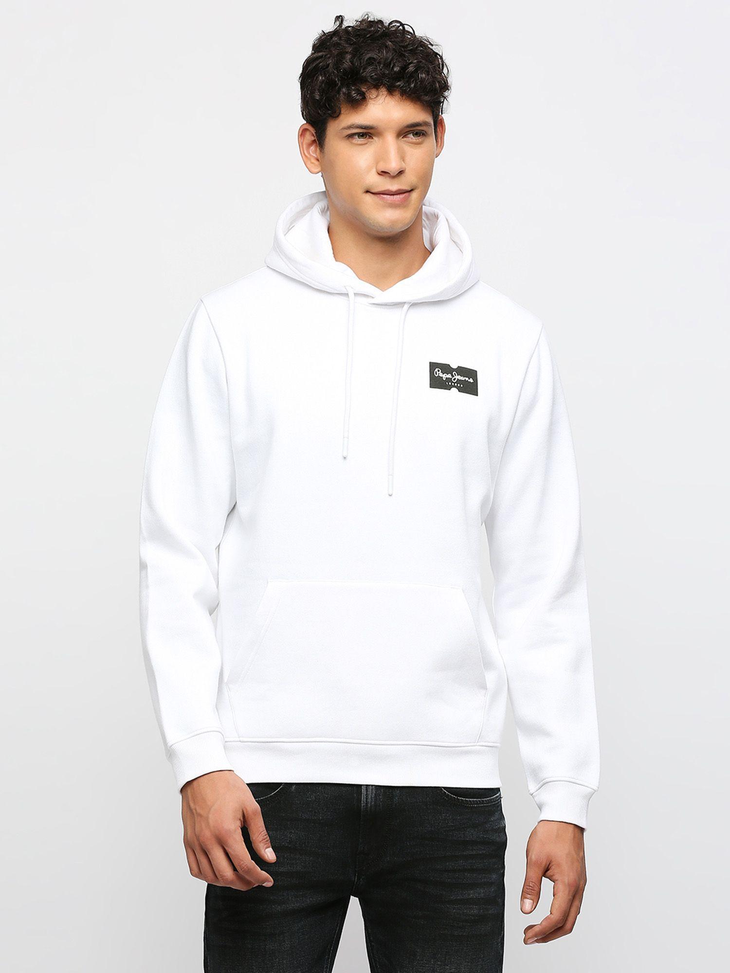 white printed hooded sweatshirt