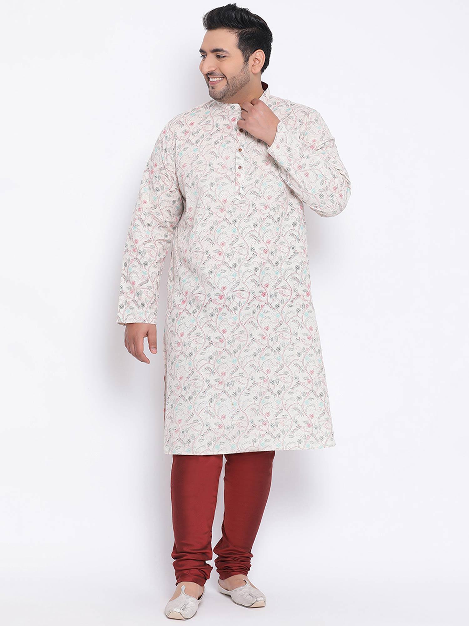 white printed kurta and churidar (set of 2)