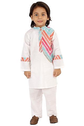 white printed kurta set for boys