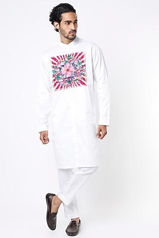 white printed kurta set