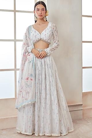 white printed lehenga set