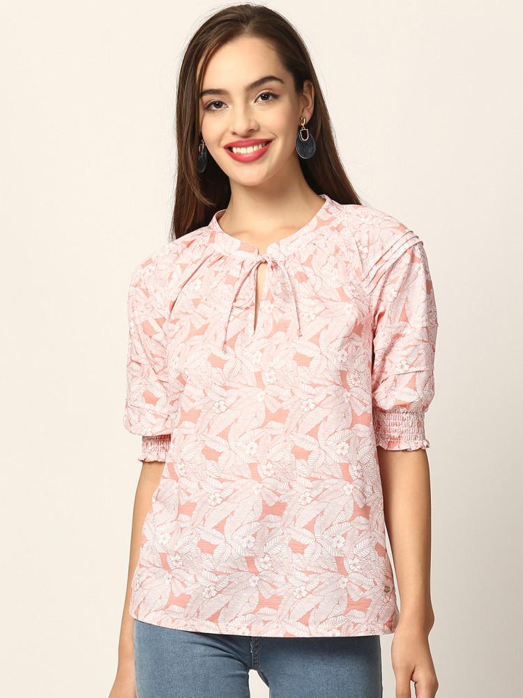 white printed mandarin collar top