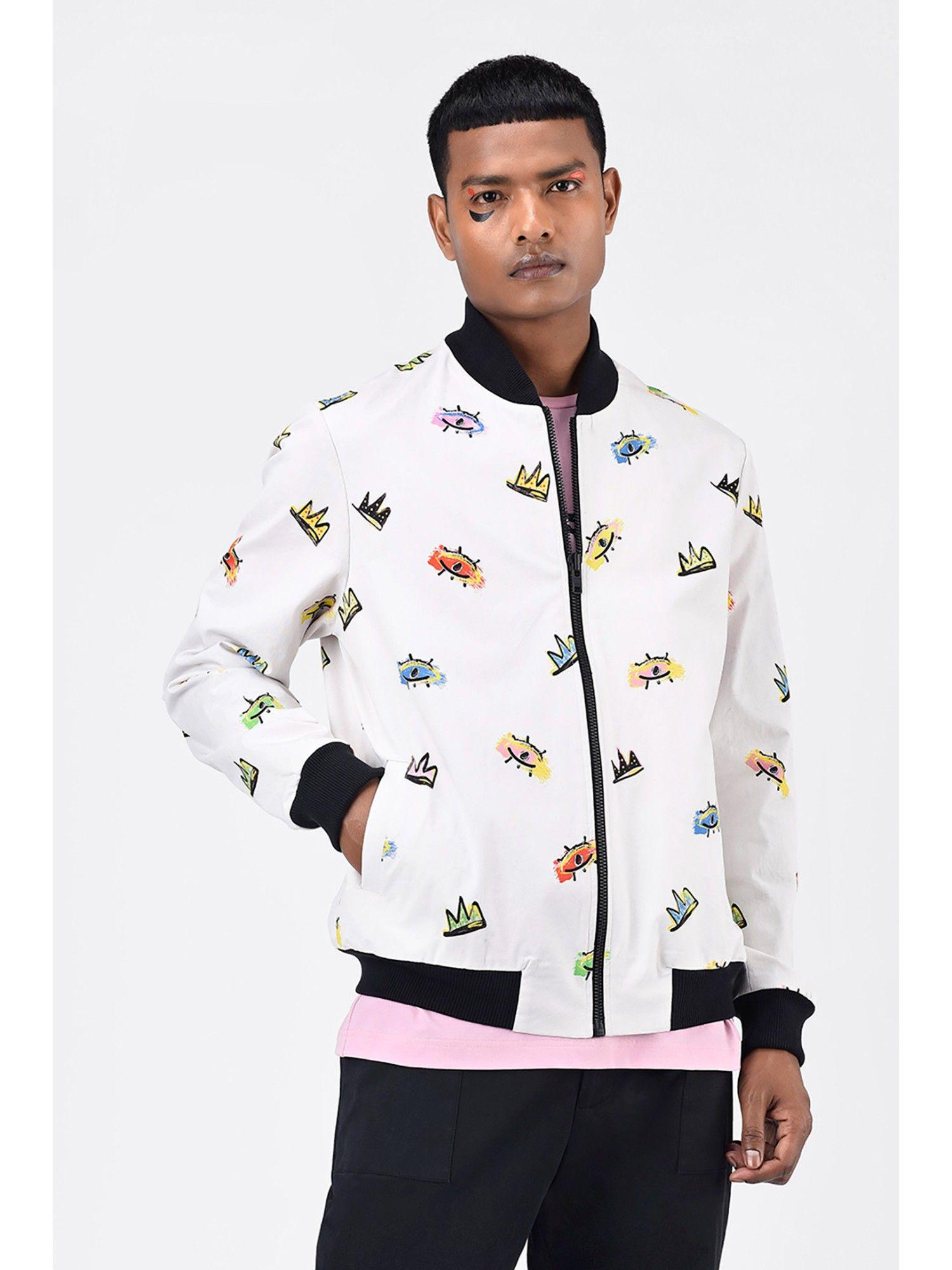 white printed mens bomber jacket