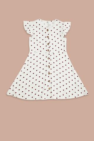 white printed round neck casual knee length cap sleeves girls regular fit dress