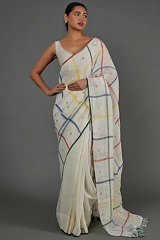 white printed saree