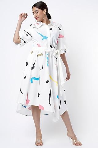 white printed shirt dress