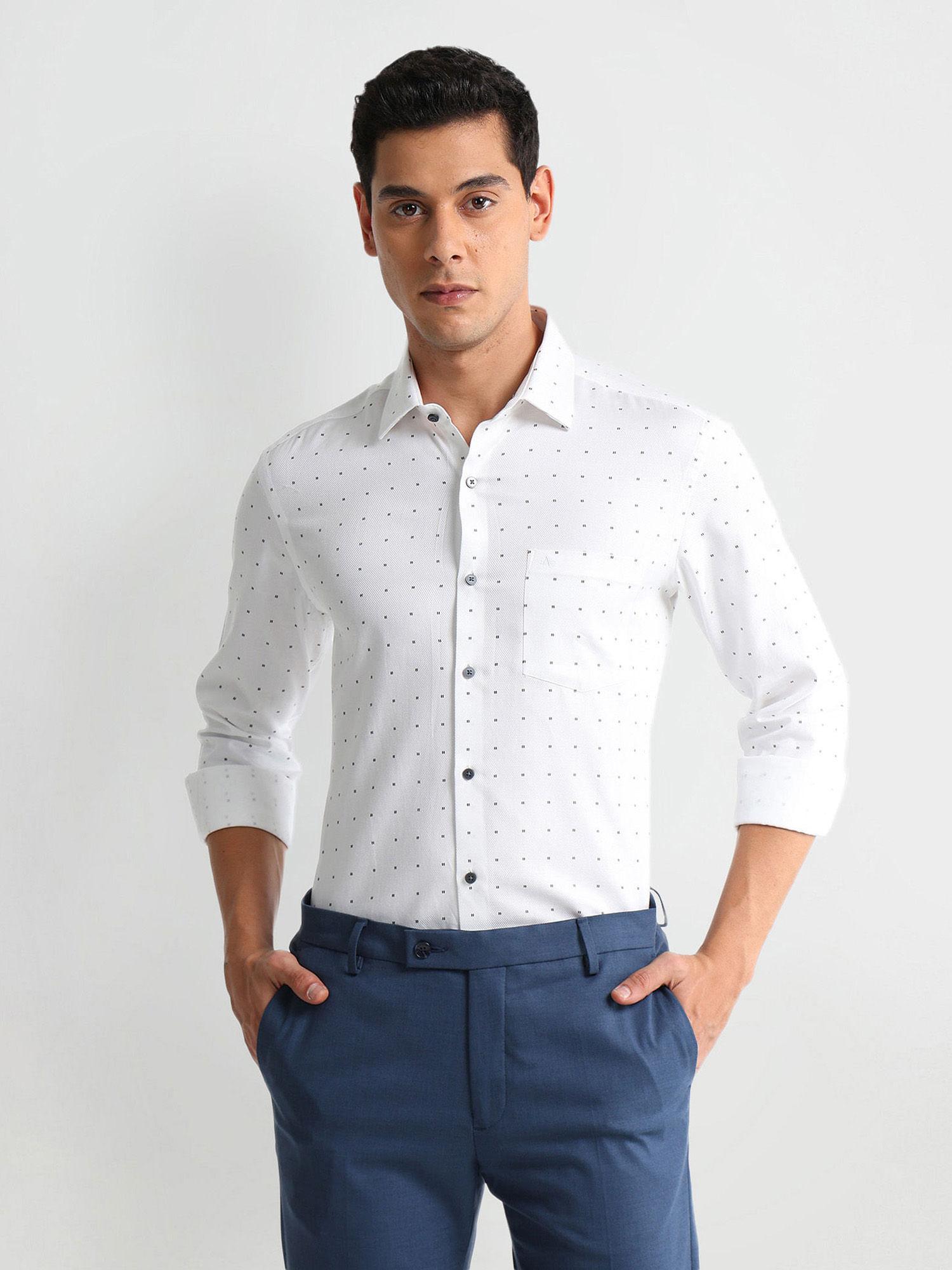 white printed slim fit shirt