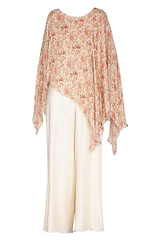 white printed top with palazzo pants