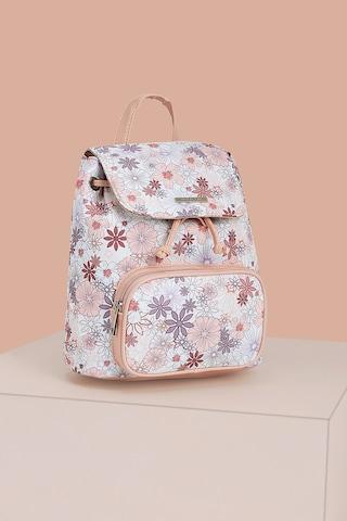 white printeded casual polyester pu women backpack