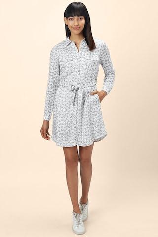 white printeded regular collar casual thigh-length full sleeves women regular fit dress