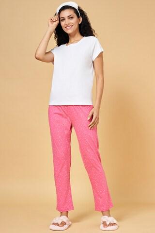 white printeded round neck short sleeves women regular fit t-shirt & pyjama set