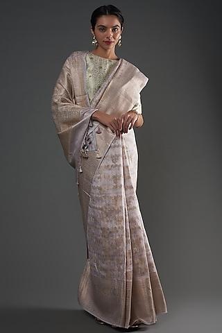 white pure chiniya silk handwoven printed saree