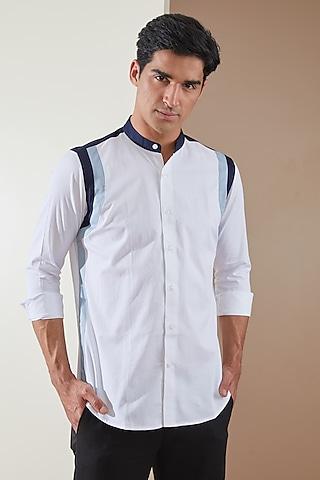 white pure cotton color blocked shirt