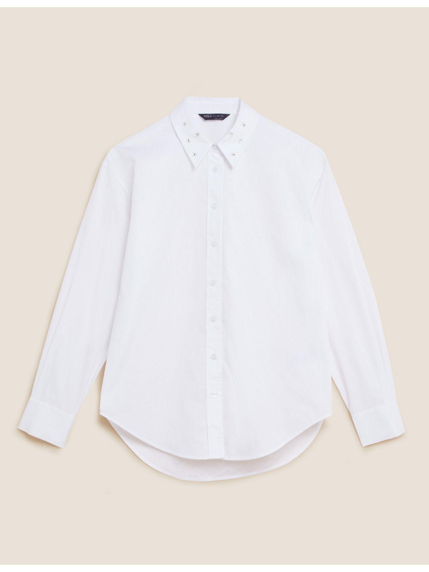 white pure cotton embellished collared shirt