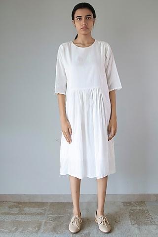 white pure cotton gathered dress