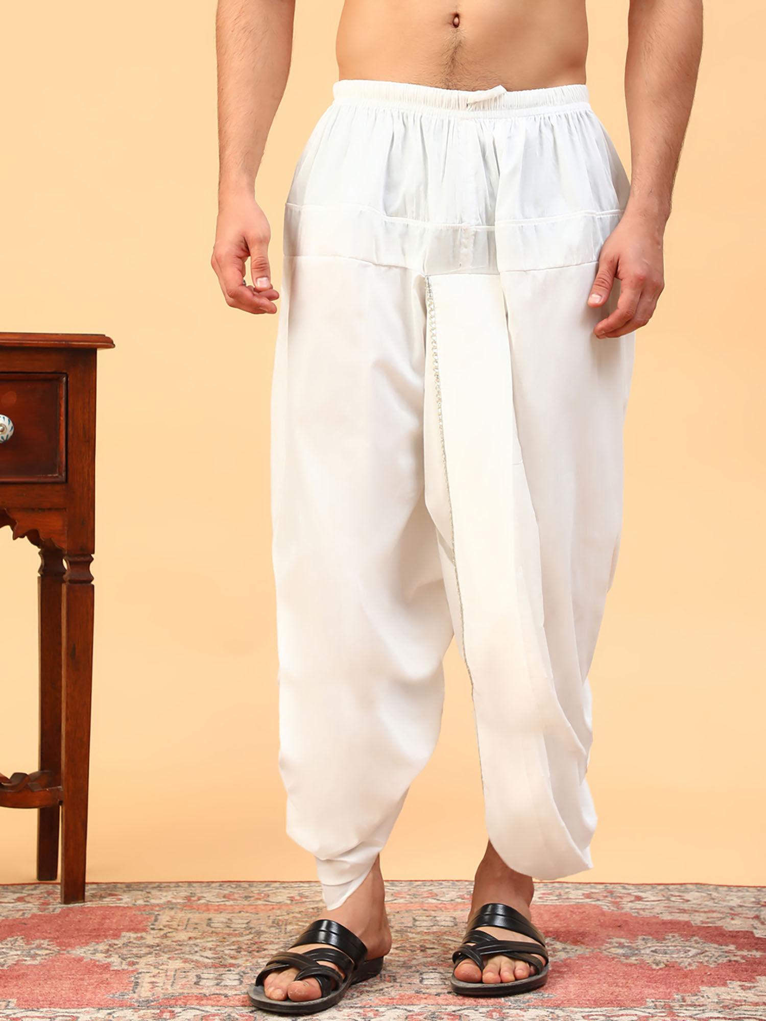 white pure cotton solid dhoti for men