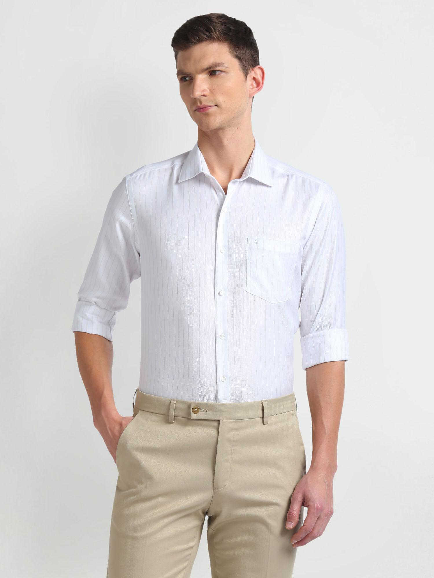 white pure cotton vertical stripe formal shirt