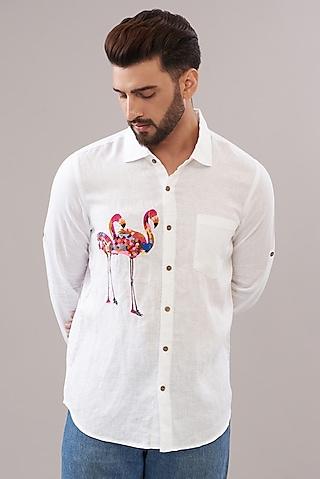 white pure linen embroidered shirt