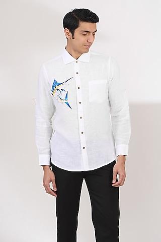 white pure linen embroidered shirt